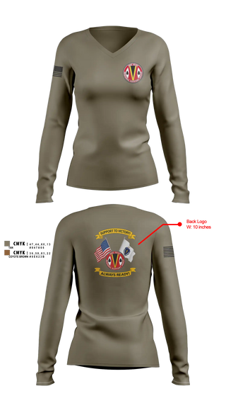 Womens Long Sleeve Vneck Shirt, HHC 151st RSG, Army, Teamtime, Team time, sublimation, custom sports apparel, team uniforms, spirit wear, spiritwear, sports uniforms, custom shirts, team store, custom team store, fundraiser sports, apparel fundraiser