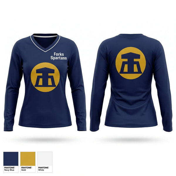 Womens Long Sleeve Vneck Shirt, Forks Spartans, Baseball, Teamtime, Team time, sublimation, custom sports apparel, team uniforms, spirit wear, spiritwear, sports uniforms, custom shirts, team store, custom team store, fundraiser sports, apparel fundraiser