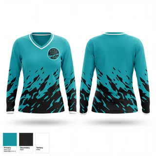 Womens Long Sleeve Vneck Shirt, Hurricanes, Cheer, Teamtime, Team time, sublimation, custom sports apparel, team uniforms, spirit wear, spiritwear, sports uniforms, custom shirts, team store, custom team store, fundraiser sports, apparel fundraiser