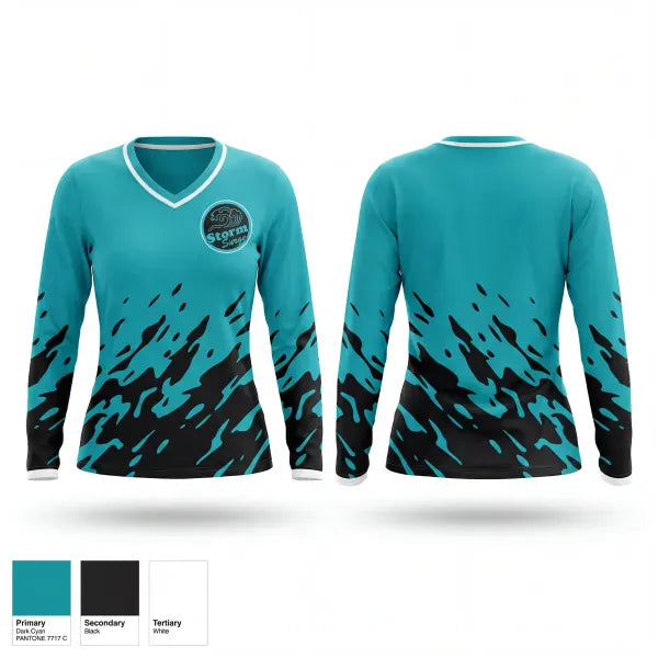 Womens Long Sleeve Vneck Shirt, Hurricanes, Cheer, Teamtime, Team time, sublimation, custom sports apparel, team uniforms, spirit wear, spiritwear, sports uniforms, custom shirts, team store, custom team store, fundraiser sports, apparel fundraiser