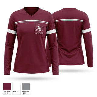 Womens Long Sleeve Vneck Shirt, Aquinas Boxing, Wrestling, Teamtime, Team time, sublimation, custom sports apparel, team uniforms, spirit wear, spiritwear, sports uniforms, custom shirts, team store, custom team store, fundraiser sports, apparel fundraiser