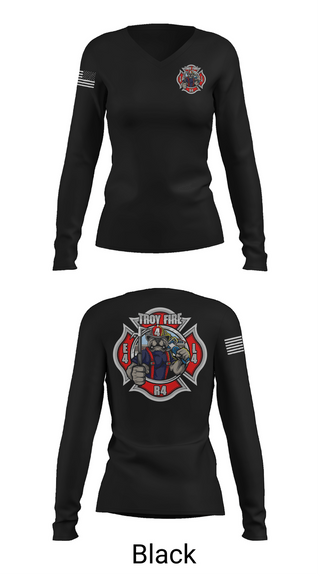 Womens Long Sleeve Vneck Shirt, Troy Fire Department Station 4, Fire Department, Teamtime, Team time, sublimation, custom sports apparel, team uniforms, spirit wear, spiritwear, sports uniforms, custom shirts, team store, custom team store, fundraiser sports, apparel fundraiser