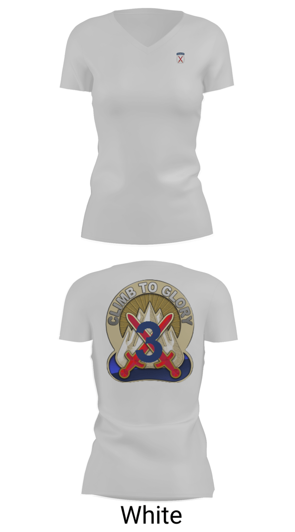 Womens Short Sleeve Vneck Shirt, 3rd Brigade, 10th Mountain Division, Army, Teamtime, Team time, sublimation, custom sports apparel, team uniforms, spirit wear, spiritwear, sports uniforms, custom shirts, team store, custom team store, fundraiser sports, apparel fundraiser