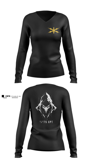 Womens Long Sleeve Vneck Shirt, 175 CPT, National Guard, Teamtime, Team time, sublimation, custom sports apparel, team uniforms, spirit wear, spiritwear, sports uniforms, custom shirts, team store, custom team store, fundraiser sports, apparel fundraiser
