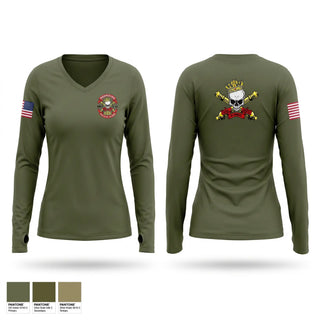 Womens Long Sleeve Vneck Shirt, Golf Battery 2/11 Guns Plt, Marines, Teamtime, Team time, sublimation, custom sports apparel, team uniforms, spirit wear, spiritwear, sports uniforms, custom shirts, team store, custom team store, fundraiser sports, apparel fundraiser