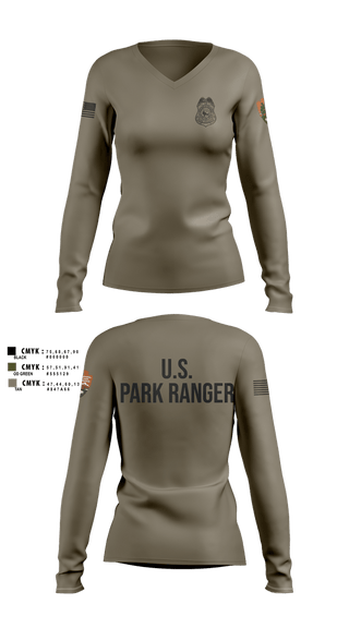 Womens Long Sleeve Vneck Shirt, NPS Ranger, Police, Teamtime, Team time, sublimation, custom sports apparel, team uniforms, spirit wear, spiritwear, sports uniforms, custom shirts, team store, custom team store, fundraiser sports, apparel fundraiser