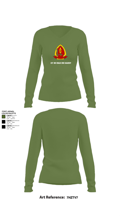 1st Bn 2mar 2nd MarDiv 35824328 Women's Long Sleeve V-neck Shirt - 42