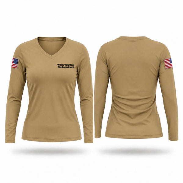 Womens Long Sleeve Vneck Shirt, Wilbar Volunteer Fire Department, Fire Department, Teamtime, Team time, sublimation, custom sports apparel, team uniforms, spirit wear, spiritwear, sports uniforms, custom shirts, team store, custom team store, fundraiser sports, apparel fundraiser