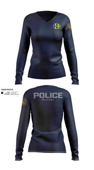Womens Long Sleeve Vneck Shirt, Butler Police Department, Police, Teamtime, Team time, sublimation, custom sports apparel, team uniforms, spirit wear, spiritwear, sports uniforms, custom shirts, team store, custom team store, fundraiser sports, apparel fundraiser