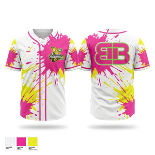 Full Button Baseball Jersey, Bayside Bananas, Baseball, Teamtime, Team time, sublimation, custom sports apparel, team uniforms, spirit wear, spiritwear, sports uniforms, custom shirts, team store, custom team store, fundraiser sports, apparel fundraiser