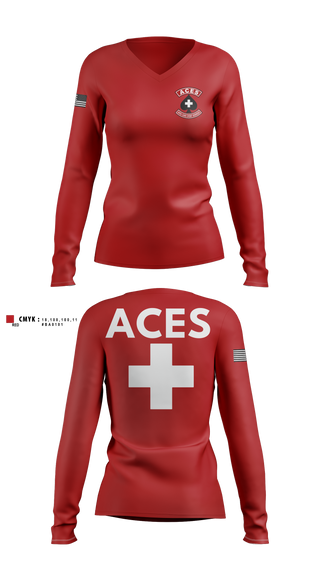 Womens Long Sleeve Vneck Shirt, ACES, EMS/EMT, Teamtime, Team time, sublimation, custom sports apparel, team uniforms, spirit wear, spiritwear, sports uniforms, custom shirts, team store, custom team store, fundraiser sports, apparel fundraiser