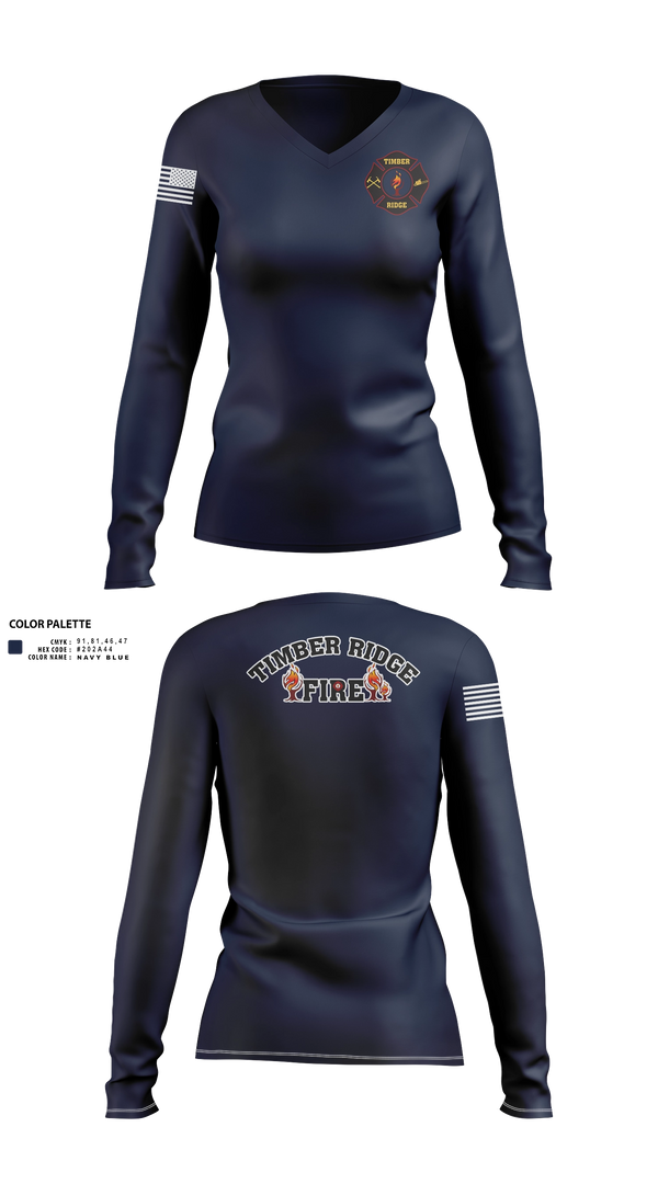 Womens Long Sleeve Vneck Shirt, Timber ridge fire, Fire Department, Teamtime, Team time, sublimation, custom sports apparel, team uniforms, spirit wear, spiritwear, sports uniforms, custom shirts, team store, custom team store, fundraiser sports, apparel fundraiser