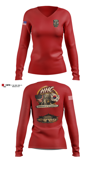 Womens Long Sleeve Vneck Shirt, HHC USAG YONGSAN-CASEY, Army, Teamtime, Team time, sublimation, custom sports apparel, team uniforms, spirit wear, spiritwear, sports uniforms, custom shirts, team store, custom team store, fundraiser sports, apparel fundraiser