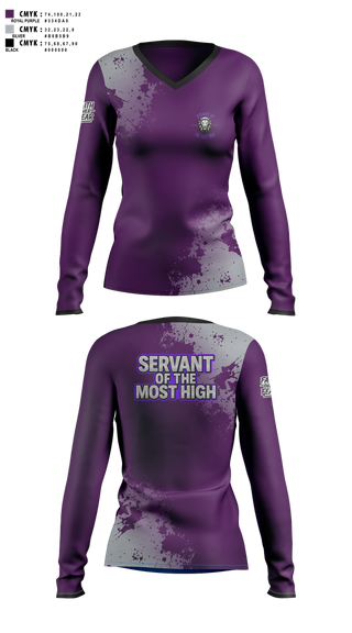 Womens Long Sleeve Vneck Shirt, Servants Of The Most High, Golf, Teamtime, Team time, sublimation, custom sports apparel, team uniforms, spirit wear, spiritwear, sports uniforms, custom shirts, team store, custom team store, fundraiser sports, apparel fundraiser