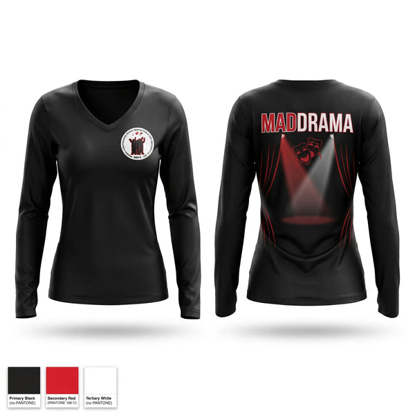 Womens Long Sleeve Vneck Shirt, MADDRAMA Performance Troupe, , Teamtime, Team time, sublimation, custom sports apparel, team uniforms, spirit wear, spiritwear, sports uniforms, custom shirts, team store, custom team store, fundraiser sports, apparel fundraiser