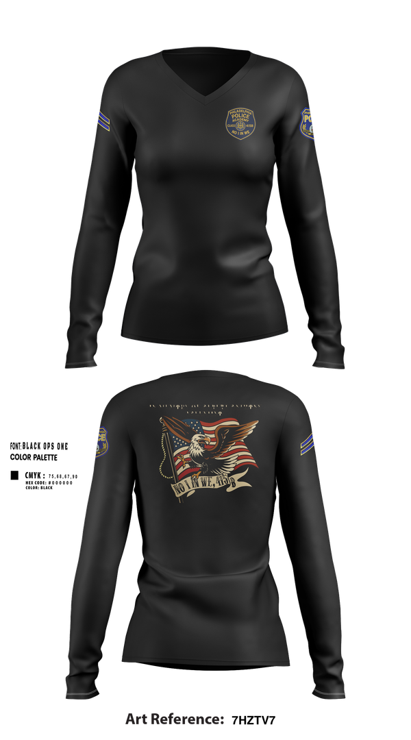 Womens Long Sleeve Vneck Shirt, Philadelphia Police, , Teamtime, Team time, sublimation, custom sports apparel, team uniforms, spirit wear, spiritwear, sports uniforms, custom shirts, team store, custom team store, fundraiser sports, apparel fundraiser