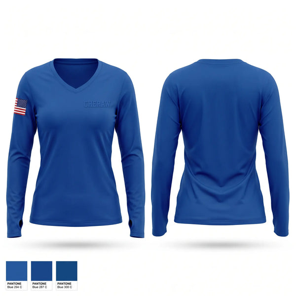 Womens Long Sleeve Vneck Shirt, Cheraw, Police, Teamtime, Team time, sublimation, custom sports apparel, team uniforms, spirit wear, spiritwear, sports uniforms, custom shirts, team store, custom team store, fundraiser sports, apparel fundraiser