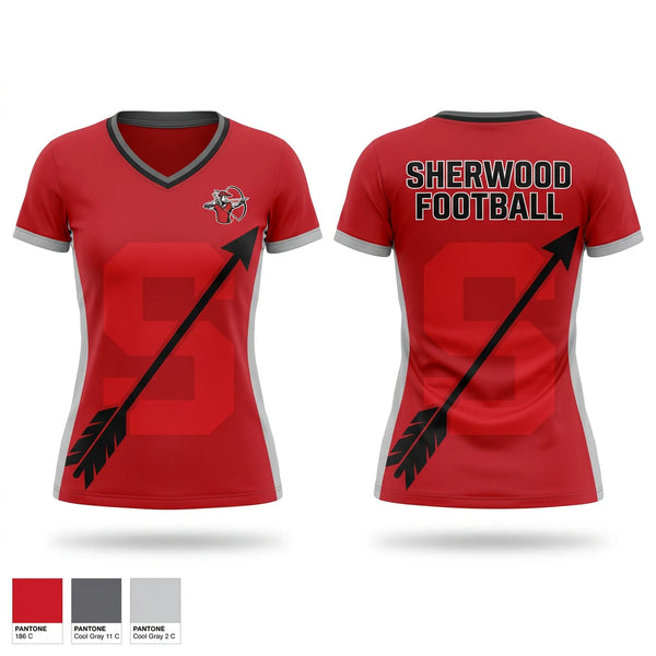 Womens Short Sleeve Vneck Shirt, Sherwood Middle School Football, , Teamtime, Team time, sublimation, custom sports apparel, team uniforms, spirit wear, spiritwear, sports uniforms, custom shirts, team store, custom team store, fundraiser sports, apparel fundraiser