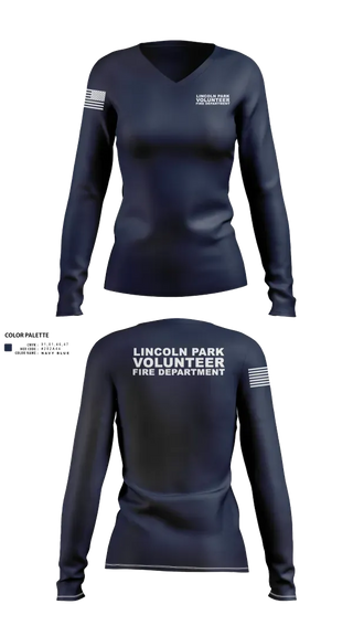 Womens Long Sleeve Vneck Shirt, Lincoln Park VFD, Fire Department, Teamtime, Team time, sublimation, custom sports apparel, team uniforms, spirit wear, spiritwear, sports uniforms, custom shirts, team store, custom team store, fundraiser sports, apparel fundraiser