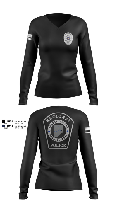 Beaver Valley Regional Police Department  Women's Long Sleeve V-neck Shirt - 1