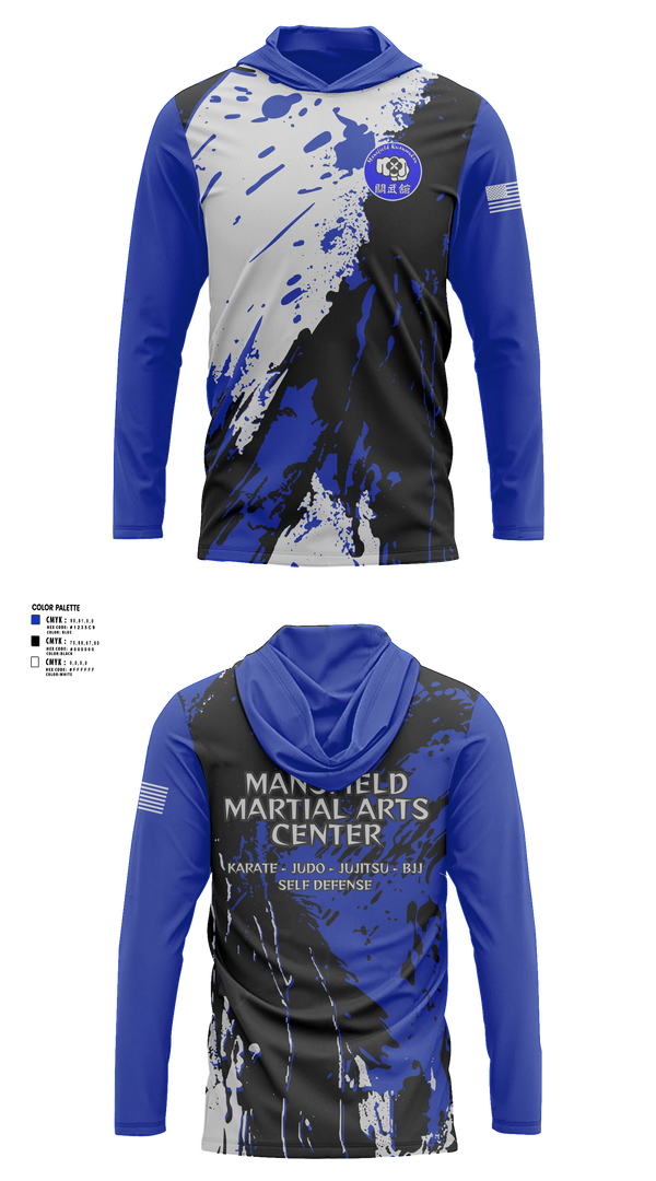 Long Sleeve Performance Shirt with hood, Mansfield Martial Arts Center, , Teamtime, Team time, sublimation, custom sports apparel, team uniforms, spirit wear, spiritwear, sports uniforms, custom shirts, team store, custom team store, fundraiser sports, apparel fundraiser