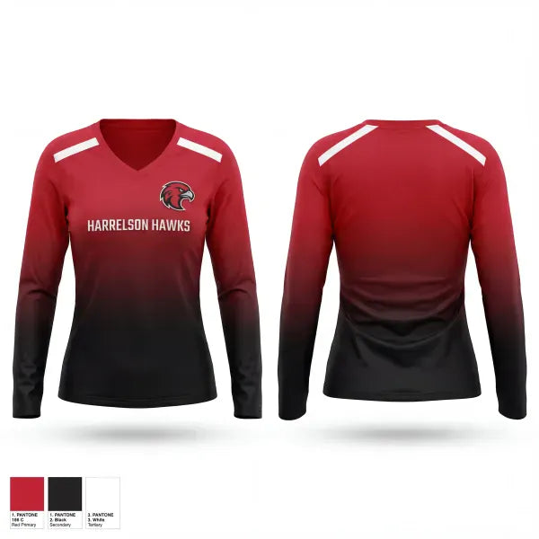 Womens Long Sleeve Vneck Shirt, Harrelson Hawks, Men's Basketball, Teamtime, Team time, sublimation, custom sports apparel, team uniforms, spirit wear, spiritwear, sports uniforms, custom shirts, team store, custom team store, fundraiser sports, apparel fundraiser