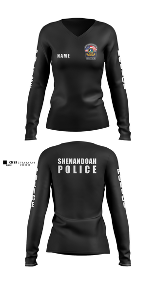 Womens Long Sleeve Vneck Shirt, Shenandoah Police Department, Police, Teamtime, Team time, sublimation, custom sports apparel, team uniforms, spirit wear, spiritwear, sports uniforms, custom shirts, team store, custom team store, fundraiser sports, apparel fundraiser