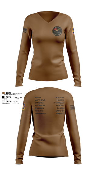 Womens Long Sleeve Vneck Shirt, Meat Seeking Missiles, Army, Teamtime, Team time, sublimation, custom sports apparel, team uniforms, spirit wear, spiritwear, sports uniforms, custom shirts, team store, custom team store, fundraiser sports, apparel fundraiser