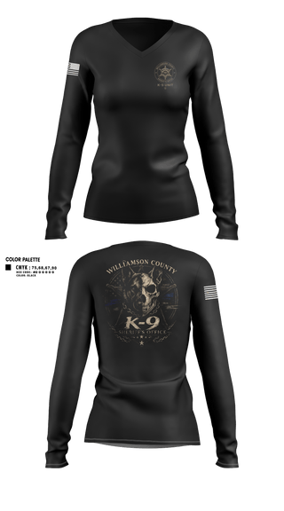 Womens Long Sleeve Vneck Shirt, Williamson County K-9 Unit, Police, Teamtime, Team time, sublimation, custom sports apparel, team uniforms, spirit wear, spiritwear, sports uniforms, custom shirts, team store, custom team store, fundraiser sports, apparel fundraiser
