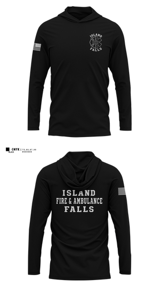 Long Sleeve Hooded Sun Shirt, Island Falls Fire & Ambulance, Fire Department, Teamtime, Team time, sublimation, custom sports apparel, team uniforms, spirit wear, spiritwear, sports uniforms, custom shirts, team store, custom team store, fundraiser sports, apparel fundraiser