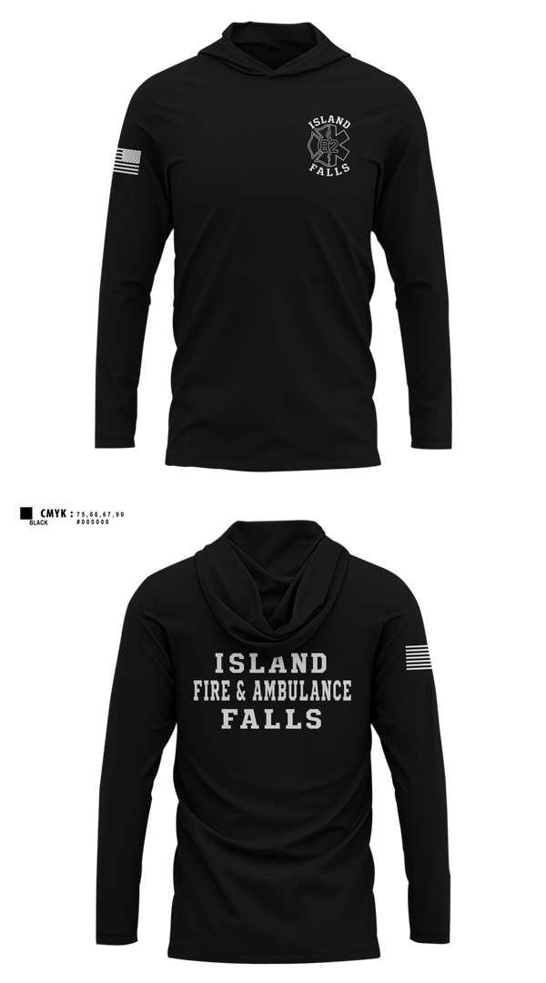 Long Sleeve Hooded Sun Shirt, Island Falls Fire & Ambulance, Fire Department, Teamtime, Team time, sublimation, custom sports apparel, team uniforms, spirit wear, spiritwear, sports uniforms, custom shirts, team store, custom team store, fundraiser sports, apparel fundraiser