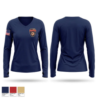 Womens Long Sleeve Vneck Shirt, White County Fire Service, Fire Department, Teamtime, Team time, sublimation, custom sports apparel, team uniforms, spirit wear, spiritwear, sports uniforms, custom shirts, team store, custom team store, fundraiser sports, apparel fundraiser