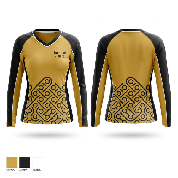 Womens Long Sleeve Vneck Shirt, East Hall Vikings, Softball, Teamtime, Team time, sublimation, custom sports apparel, team uniforms, spirit wear, spiritwear, sports uniforms, custom shirts, team store, custom team store, fundraiser sports, apparel fundraiser
