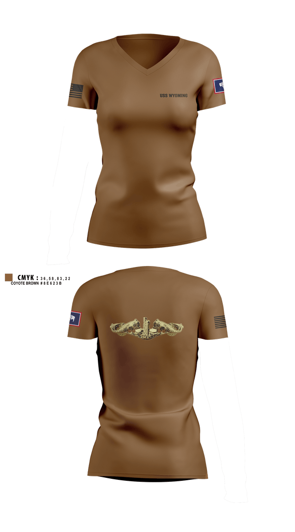 Womens Short Sleeve Vneck Shirt, USS WYOMING, Navy, Teamtime, Team time, sublimation, custom sports apparel, team uniforms, spirit wear, spiritwear, sports uniforms, custom shirts, team store, custom team store, fundraiser sports, apparel fundraiser