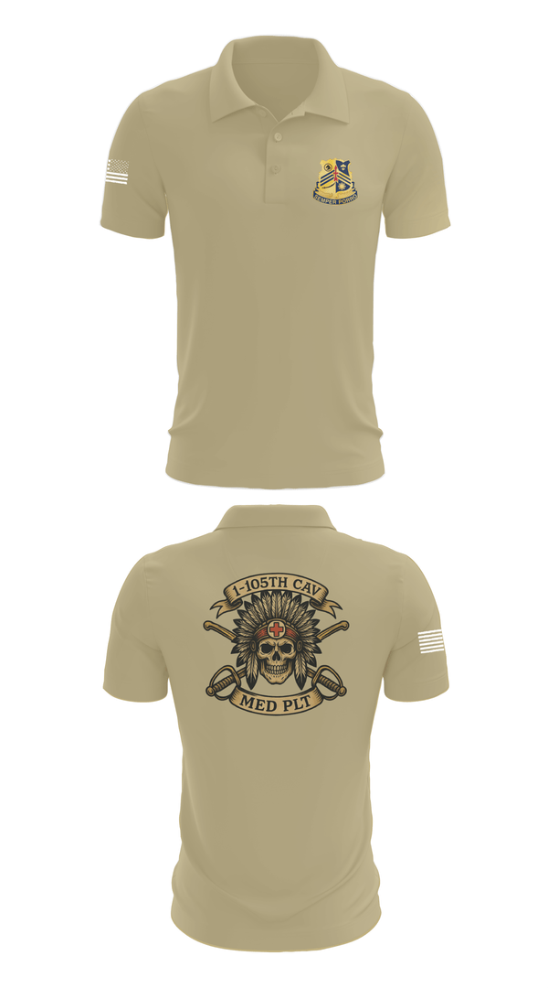 Short Sleeve Performance Polo, 1-105th cavalry, Army, Teamtime, Team time, sublimation, custom sports apparel, team uniforms, spirit wear, spiritwear, sports uniforms, custom shirts, team store, custom team store, fundraiser sports, apparel fundraiser