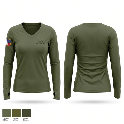 Womens Long Sleeve Vneck Shirt, SWAT, Police, Teamtime, Team time, sublimation, custom sports apparel, team uniforms, spirit wear, spiritwear, sports uniforms, custom shirts, team store, custom team store, fundraiser sports, apparel fundraiser