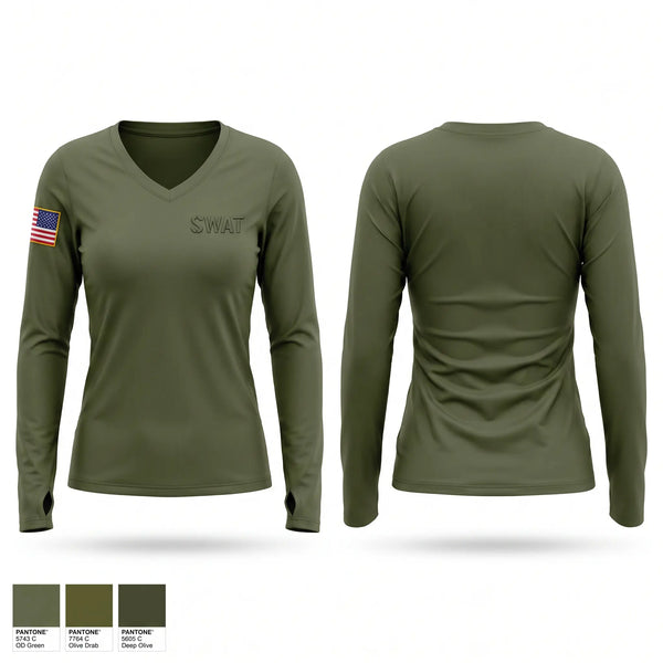 Womens Long Sleeve Vneck Shirt, SWAT, Police, Teamtime, Team time, sublimation, custom sports apparel, team uniforms, spirit wear, spiritwear, sports uniforms, custom shirts, team store, custom team store, fundraiser sports, apparel fundraiser