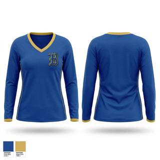 Womens Long Sleeve Vneck Shirt, Braham Bombers, Baseball, Teamtime, Team time, sublimation, custom sports apparel, team uniforms, spirit wear, spiritwear, sports uniforms, custom shirts, team store, custom team store, fundraiser sports, apparel fundraiser