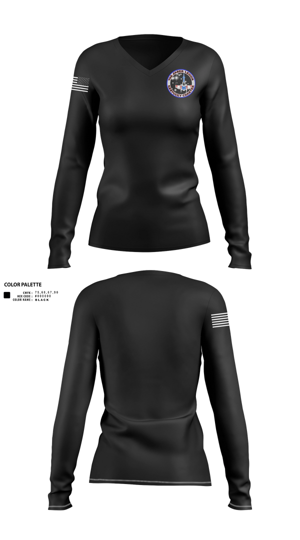 Womens Long Sleeve Vneck Shirt, The saber legion Kentucky, , Teamtime, Team time, sublimation, custom sports apparel, team uniforms, spirit wear, spiritwear, sports uniforms, custom shirts, team store, custom team store, fundraiser sports, apparel fundraiser