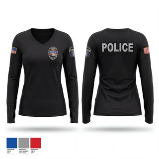 Womens Long Sleeve Vneck Shirt, Winslow Police Department, Police, Teamtime, Team time, sublimation, custom sports apparel, team uniforms, spirit wear, spiritwear, sports uniforms, custom shirts, team store, custom team store, fundraiser sports, apparel fundraiser