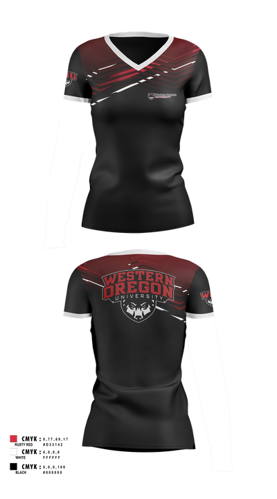 Western Oregon University Equestrian 74623833 Women's Short Sleeve V-neck Shirt - 100