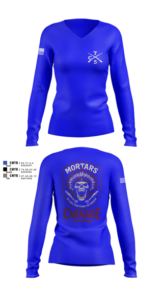 Womens Long Sleeve Vneck Shirt, Carnage, , Teamtime, Team time, sublimation, custom sports apparel, team uniforms, spirit wear, spiritwear, sports uniforms, custom shirts, team store, custom team store, fundraiser sports, apparel fundraiser