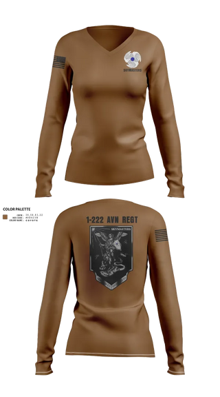 Womens Long Sleeve Vneck Shirt, 1-222 Aviaition Regiment, Army, Teamtime, Team time, sublimation, custom sports apparel, team uniforms, spirit wear, spiritwear, sports uniforms, custom shirts, team store, custom team store, fundraiser sports, apparel fundraiser