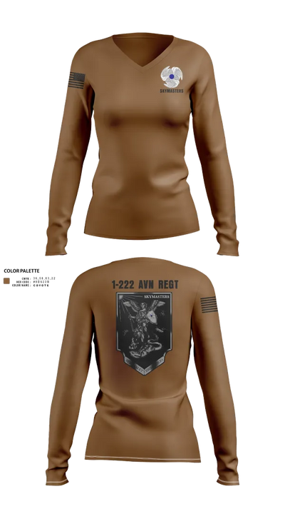 1-222 Aviaition Regiment 73134658 Women's Long Sleeve V-neck Shirt - 22