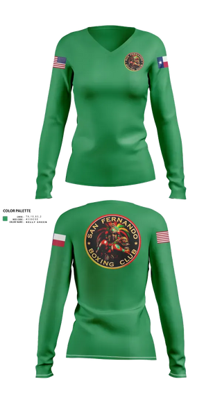 Womens Long Sleeve Vneck Shirt, San Fernando Boxing Club, Spirit Store, Teamtime, Team time, sublimation, custom sports apparel, team uniforms, spirit wear, spiritwear, sports uniforms, custom shirts, team store, custom team store, fundraiser sports, apparel fundraiser