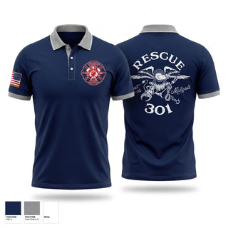 Short Sleeve Performance Polo, Rescue 301, Fire Department, Teamtime, Team time, sublimation, custom sports apparel, team uniforms, spirit wear, spiritwear, sports uniforms, custom shirts, team store, custom team store, fundraiser sports, apparel fundraiser