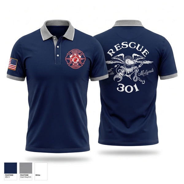 Short Sleeve Performance Polo, Rescue 301, Fire Department, Teamtime, Team time, sublimation, custom sports apparel, team uniforms, spirit wear, spiritwear, sports uniforms, custom shirts, team store, custom team store, fundraiser sports, apparel fundraiser
