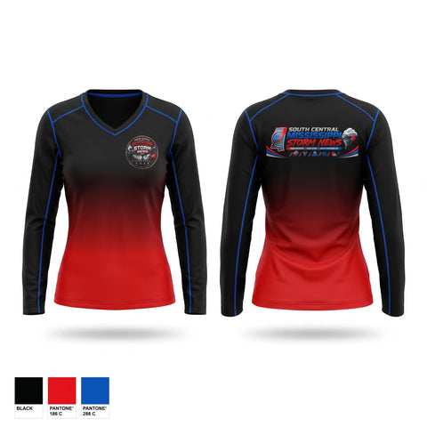 Womens Long Sleeve Vneck Shirt, South central Mississippi storm chasers, , Teamtime, Team time, sublimation, custom sports apparel, team uniforms, spirit wear, spiritwear, sports uniforms, custom shirts, team store, custom team store, fundraiser sports, apparel fundraiser