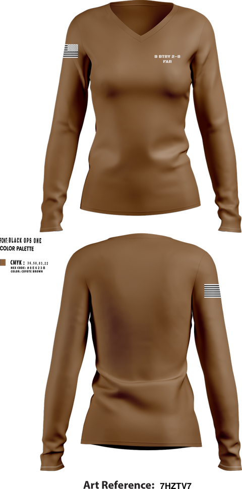 Womens Long Sleeve Vneck Shirt, B BTRY 2-8 FAR, , Teamtime, Team time, sublimation, custom sports apparel, team uniforms, spirit wear, spiritwear, sports uniforms, custom shirts, team store, custom team store, fundraiser sports, apparel fundraiser