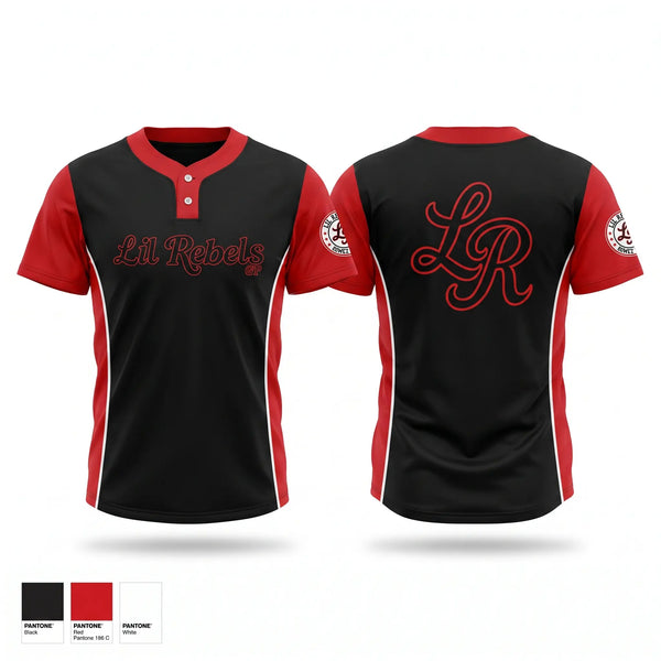 Two Button Softball Jersey, Lil Rebels GP, Softball, Teamtime, Team time, sublimation, custom sports apparel, team uniforms, spirit wear, spiritwear, sports uniforms, custom shirts, team store, custom team store, fundraiser sports, apparel fundraiser